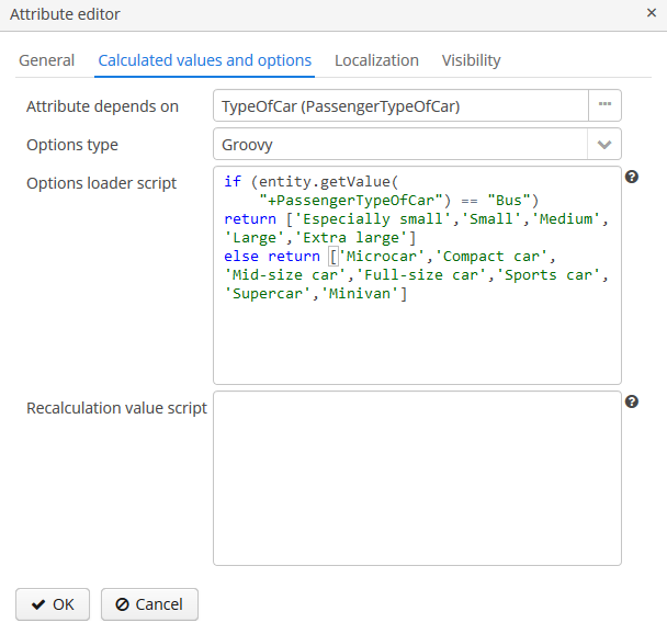 dynamic attributes Groovy options